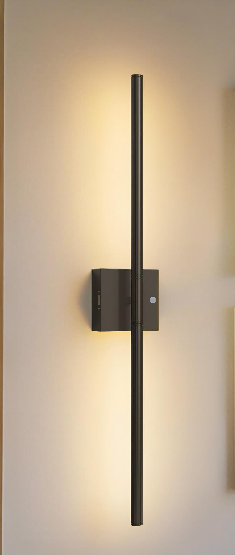 YANSUN 2-Pack 28.3in Rechargeable LED Wall Sconce Matte Black Indoor Wall Light with Remote Motion Sensor Dimmable 3CCT Night Light