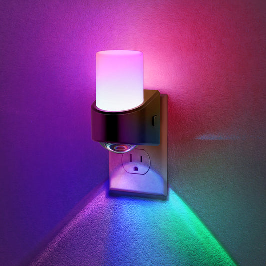 YANSUN 1-Pack 1W Plug-in Light-Controlled Night Light, RGB Color Changing, White Frosted Shade with Translucent Lens, U.S. Two-Prong Plug