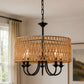 YANSUN 5-Light Matte Black Woven Branch Chandelier Rustic Farmhouse Pendant Light E12