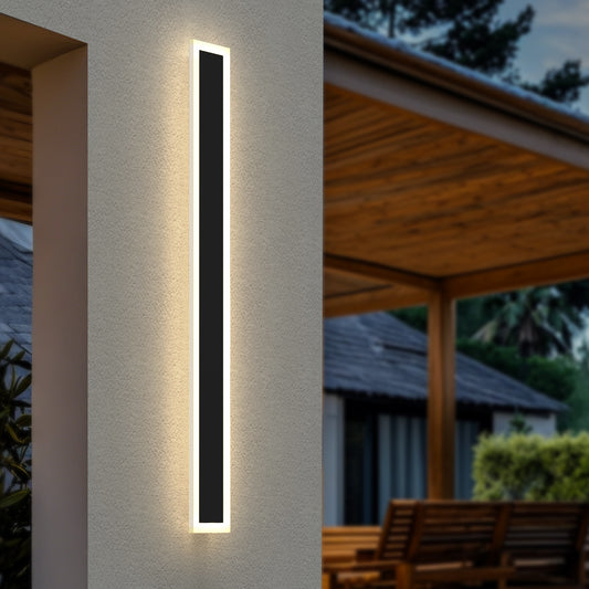 YANSUN 47 in. Black 1-Light Modern Integrated LED Outdoor Wall Light, Waterproof Porch Lantern Sconce for Garden