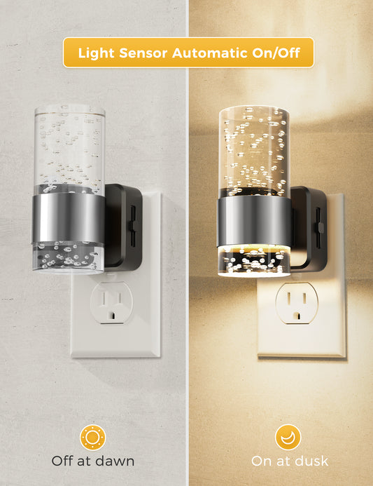 YANSUN 2-Pack Plug-in Dusk-to-Dawn Night Lights, Warm Glow 2700K, Sliding Dimmable, Wall Light Style, US 3-Prong Plug