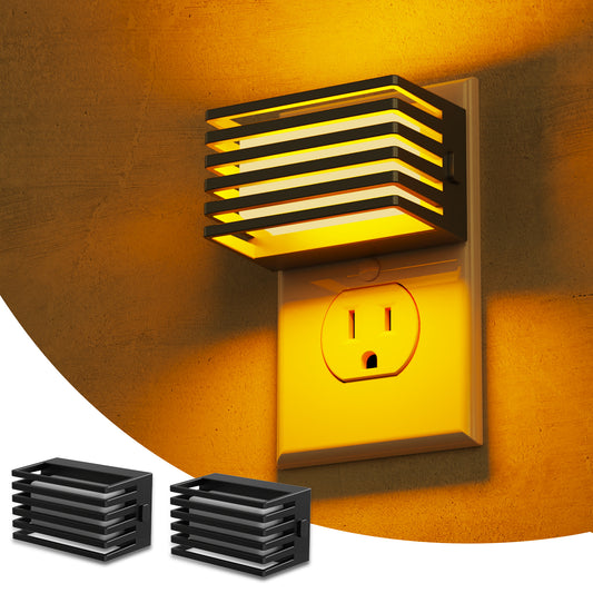 YANSUN 1-Watt Plug-in Integrated LED Night Light with Dusk-to-Dawn Sensor, Up & Down Glow, Amber 2000K, Black, 2-Pack