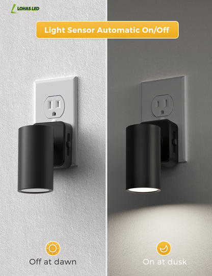 YANSUN 2-Pack 1W Dusk to Dawn Plug-in Night Lights Adjustable Cylinder Head 5000K Cool White Dimmable LED Night Lights for Bedroom Hallway Bathroom