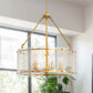 YANSUN 21 in. 5-Light Gold Modern Glass Drum Chandeliers, Dining Room Light Pendant Light Fixtures Over Table