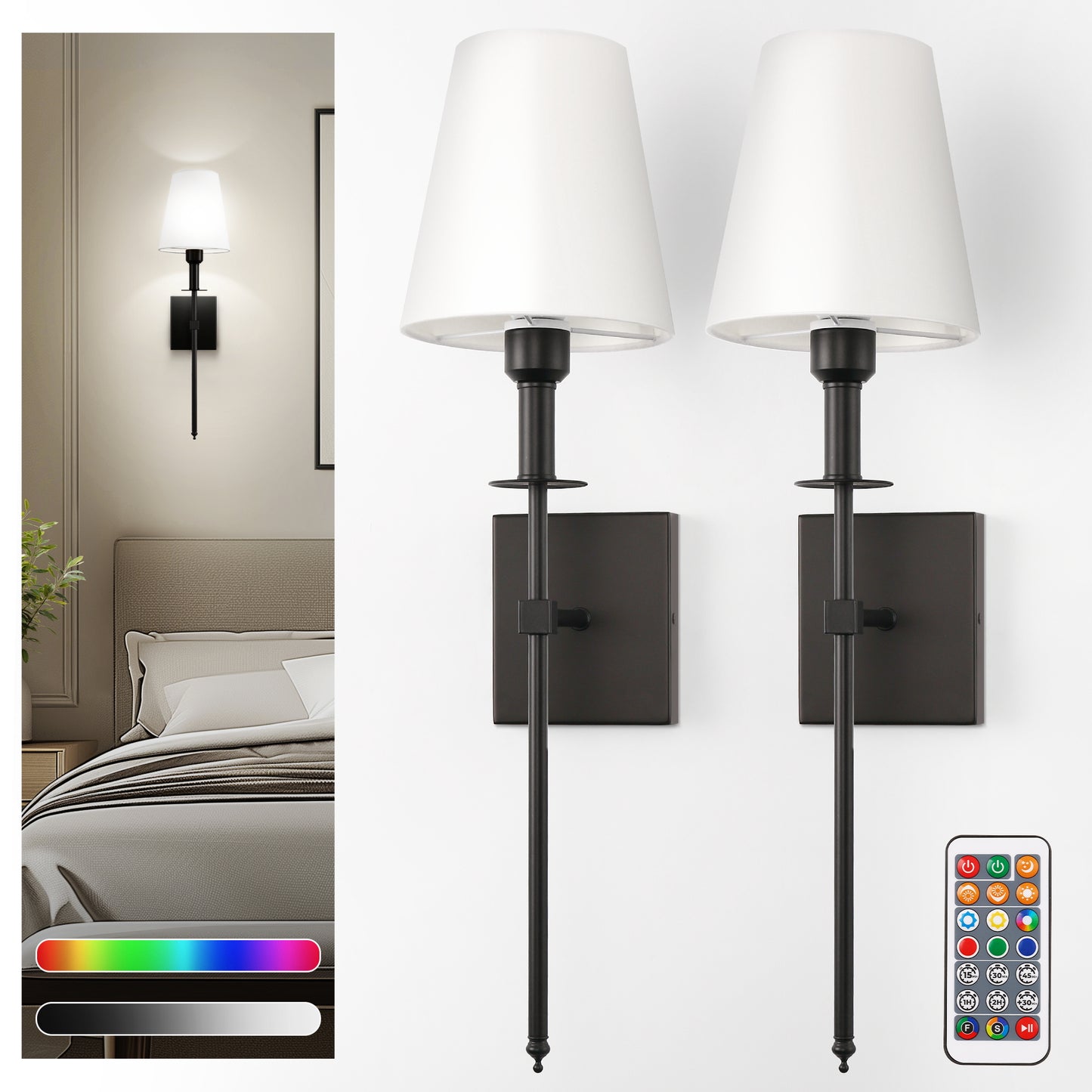 YANSUN 6 in. 1-Light Black Metal LED Dry Rated Vanity Light Bar with Bell Fabric Shade Dimmable