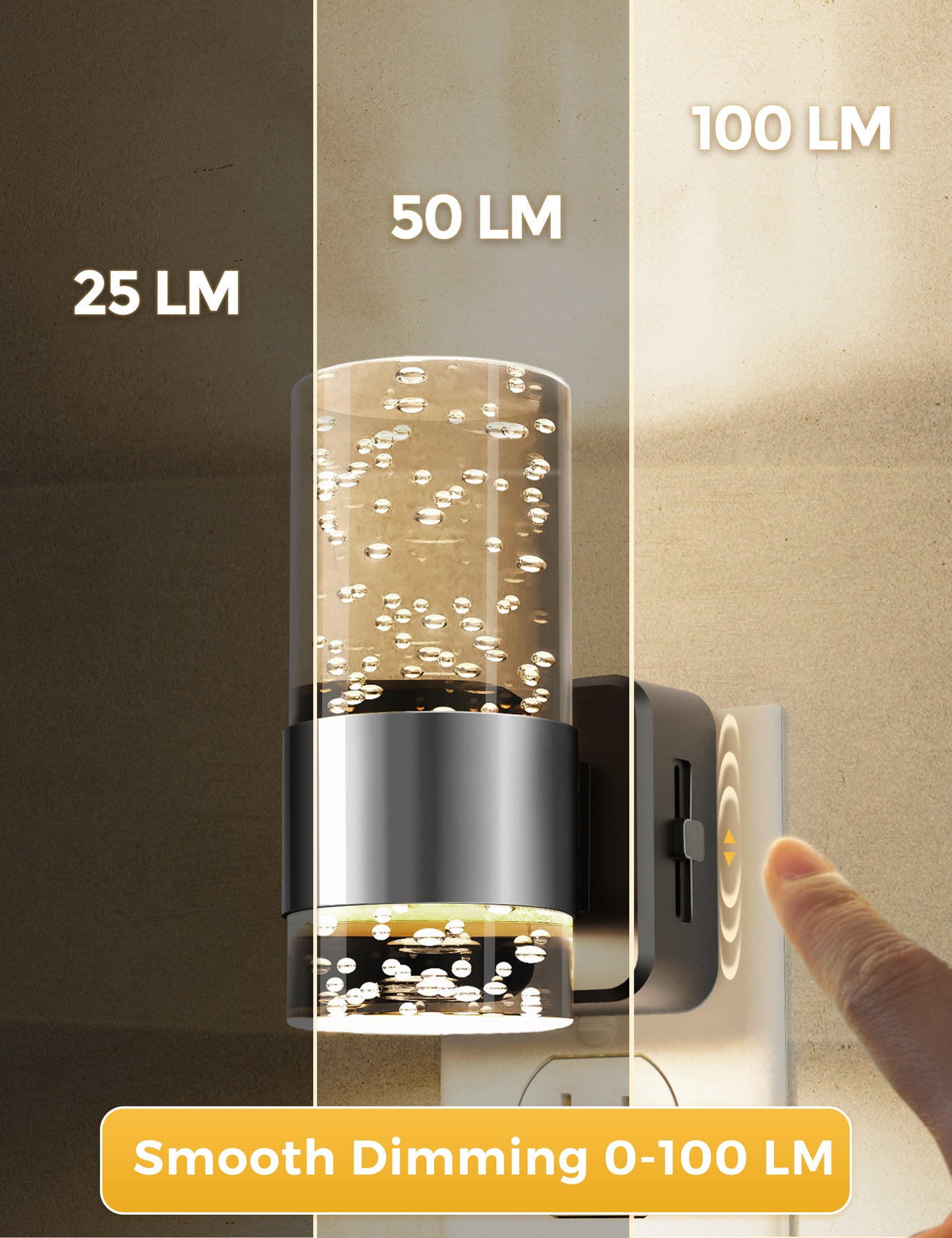 YANSUN 2-Pack Plug-in Dusk-to-Dawn Night Lights, Warm Glow 2700K, Sliding Dimmable, Wall Light Style, US 3-Prong Plug