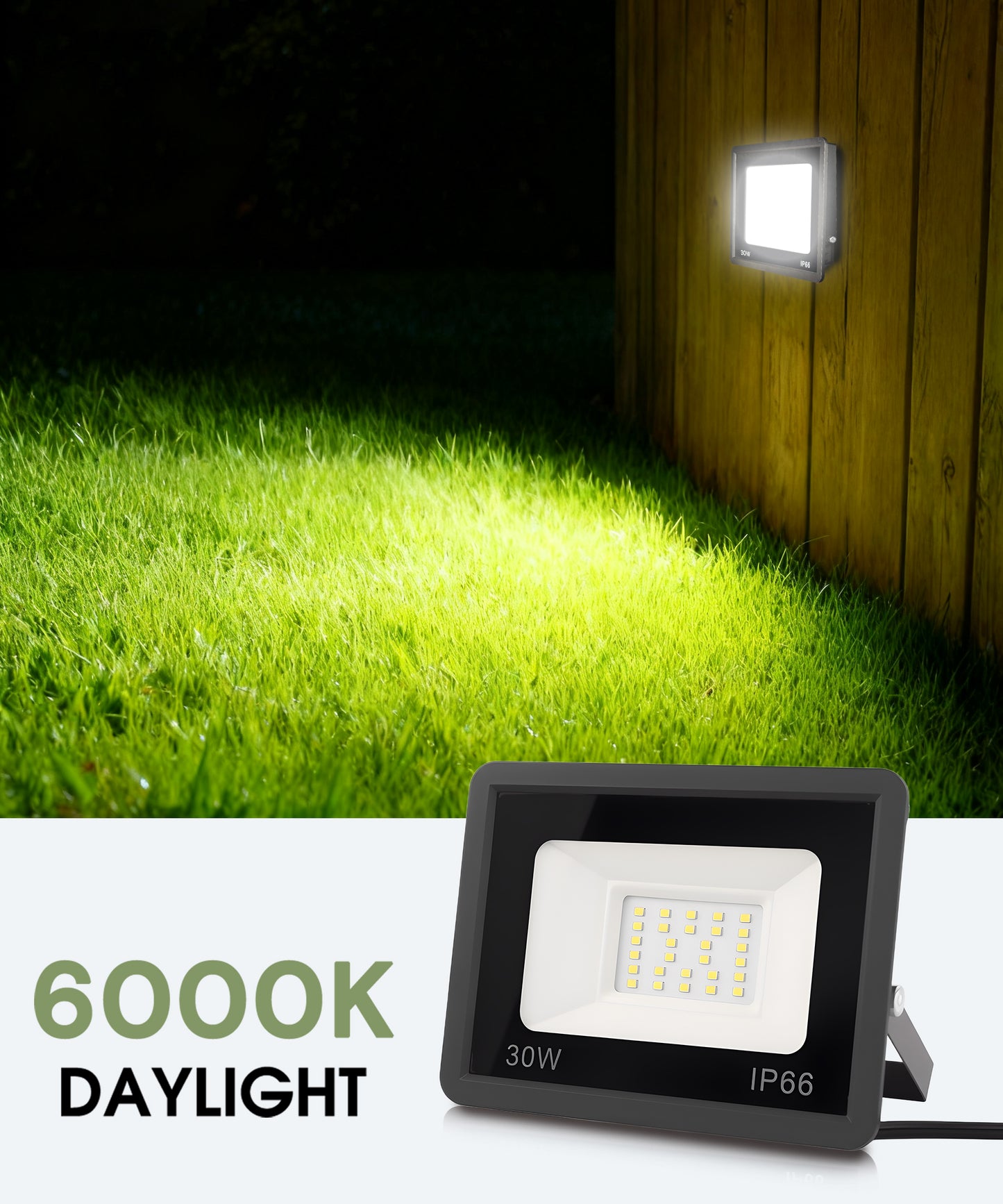 YANSUN 2-Pack Single-Color White Light-Sensing Outdoor Flood Light, Black Graphene Housing, IP66 Waterproof, 120V, 3ft UL-Certified Power Cord