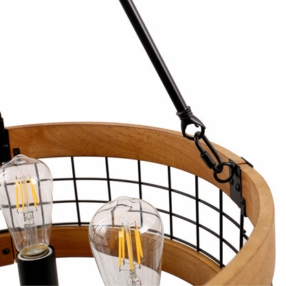 YANSUN 4-Light Matte Black Brown Drum Chandelier Industrial Metal Mesh Pendant Light Fixture E26