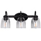 18.89 in. 3-Light Matte Black Modern Bathroom Vanity Light Mirror Wall Light with Black Accents and Seeded Glass Shade