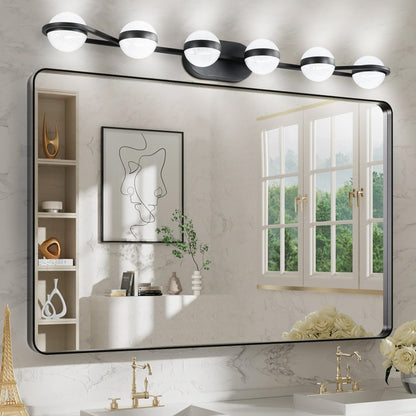 YANSUN 43in. Black 6-Light LED Bathroom Vanity Light with Crystal Sand Acrylic Shades Wall-Mount