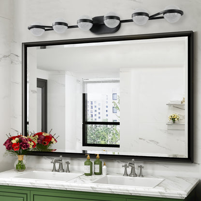 YANSUN 43in. Black 6-Light LED Bathroom Vanity Light with Crystal Sand Acrylic Shades Wall-Mount