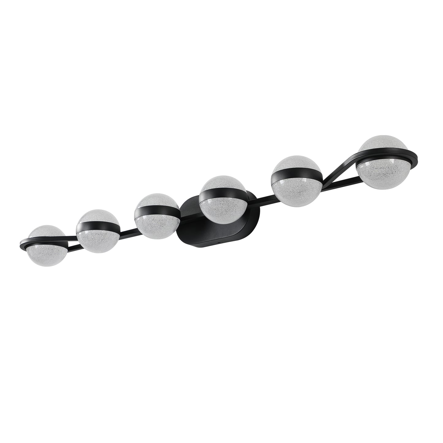 YANSUN 43in. Black 6-Light LED Bathroom Vanity Light with Crystal Sand Acrylic Shades Wall-Mount