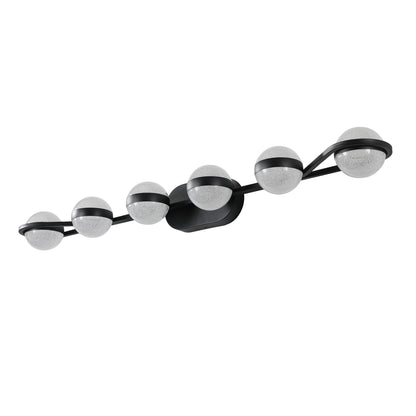 YANSUN 43in. Black 6-Light LED Bathroom Vanity Light with Crystal Sand Acrylic Shades Wall-Mount