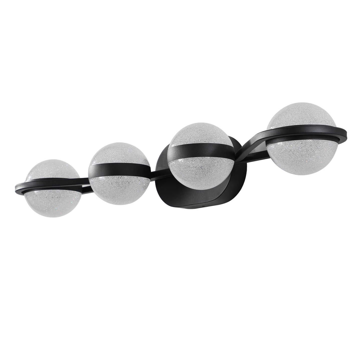 YANSUN 30"Black LED Bathroom Vanity Light with Crystal Sand Acrylic Shades, 4-Ligh Decorative WallLighting Fixturefor Bathroom Vanity Mirror