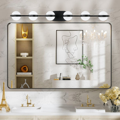 YANSUN 43in. Black 6-Light LED Bathroom Vanity Light with Crystal Sand Acrylic Shades Wall-Mount