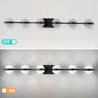 YANSUN 43in. Black 6-Light LED Bathroom Vanity Light with Crystal Sand Acrylic Shades Wall-Mount