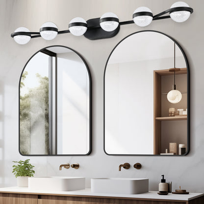 YANSUN 43in. Black 6-Light LED Bathroom Vanity Light with Crystal Sand Acrylic Shades Wall-Mount