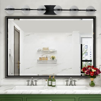 YANSUN 43in. Black 6-Light LED Bathroom Vanity Light with Crystal Sand Acrylic Shades Wall-Mount