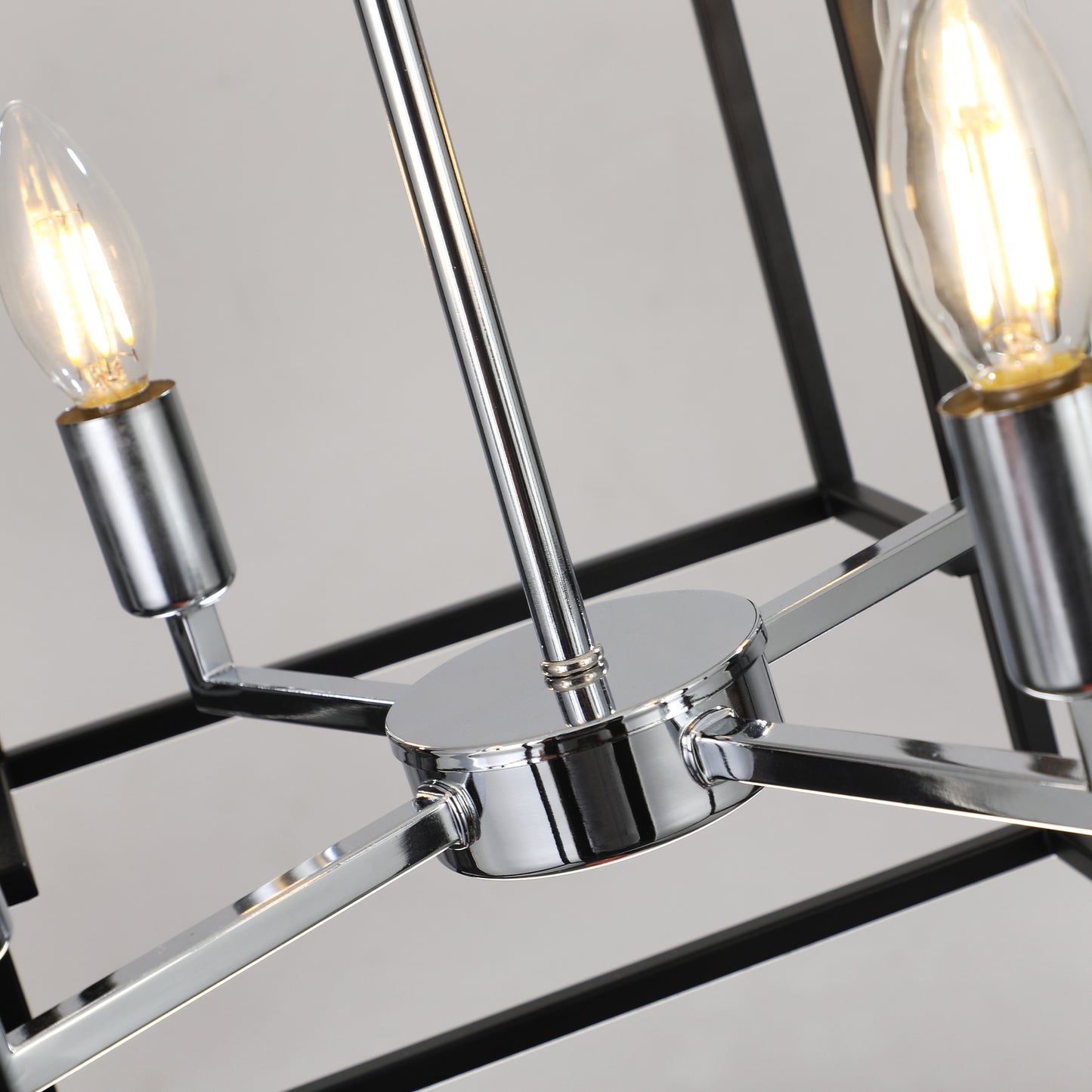 YANSUN Modern 8-Light Black & Chrome Geometric Pendant Chandelier, Industrial Adjustable Hanging Light for Living Room,Dining Room, Kitchen (No Bulbs)