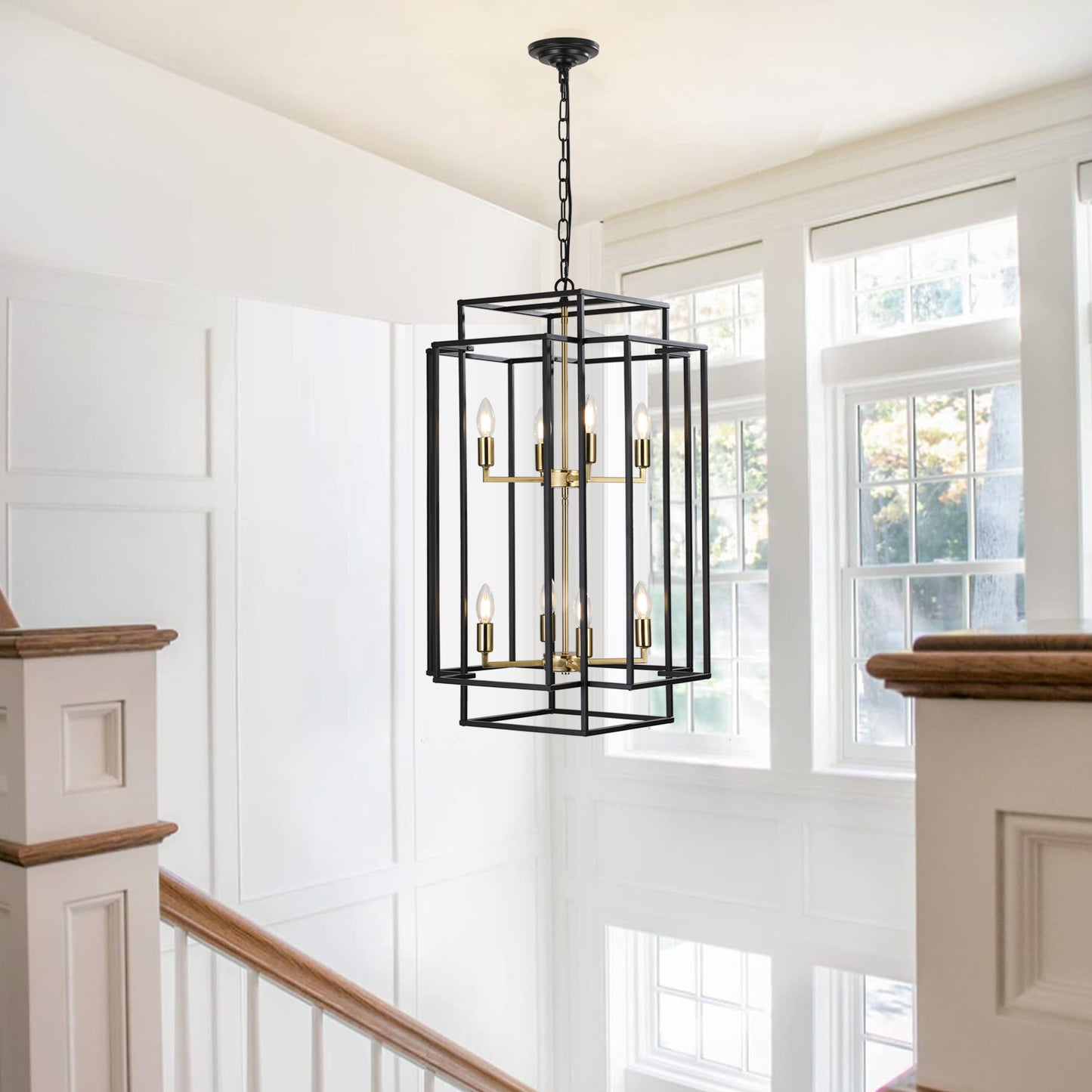 YANSUN Farmhouse Gold 8-Light Pendant Light, Adjustable Height, E12 Base, Iron Frame for Kitchen Island & Foyer (Bulbs Not Included)