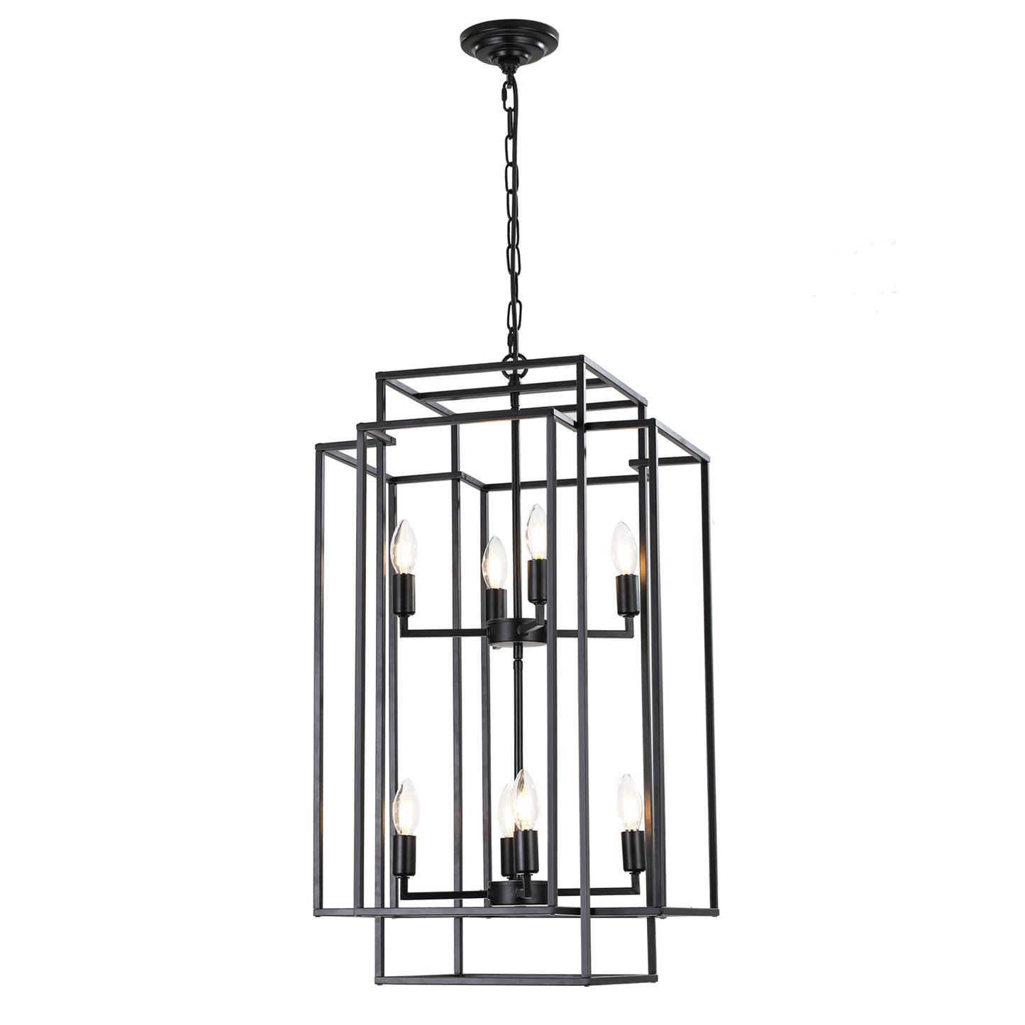 YANSUN Black Farmhouse Pendant Light, 8-Light Adjustable Height Chandelier for Kitchen Island & Foyer, E12 Base (Bulbs Not Included)