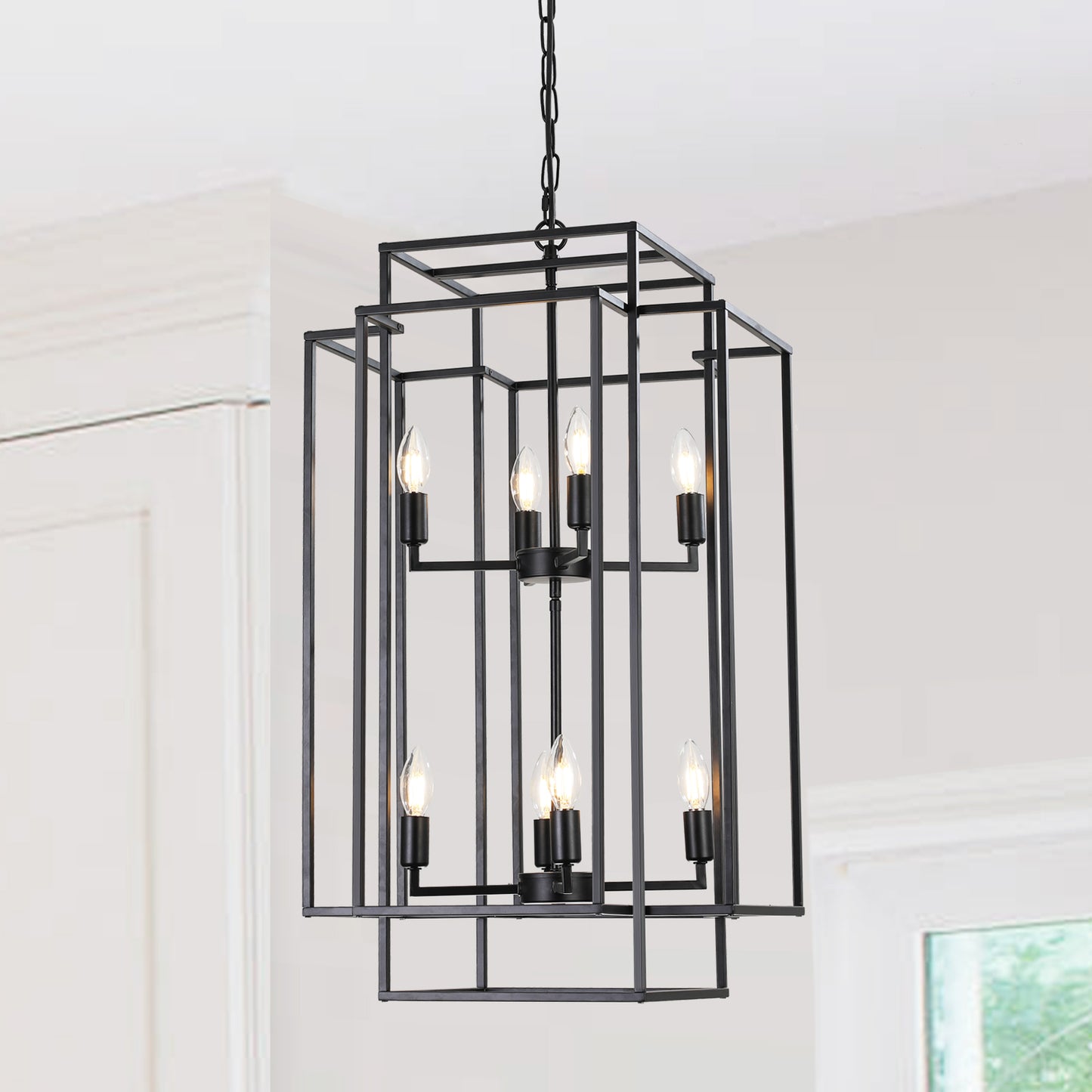 YANSUN Black Farmhouse Pendant Light, 8-Light Adjustable Height Chandelier for Kitchen Island & Foyer, E12 Base (Bulbs Not Included)