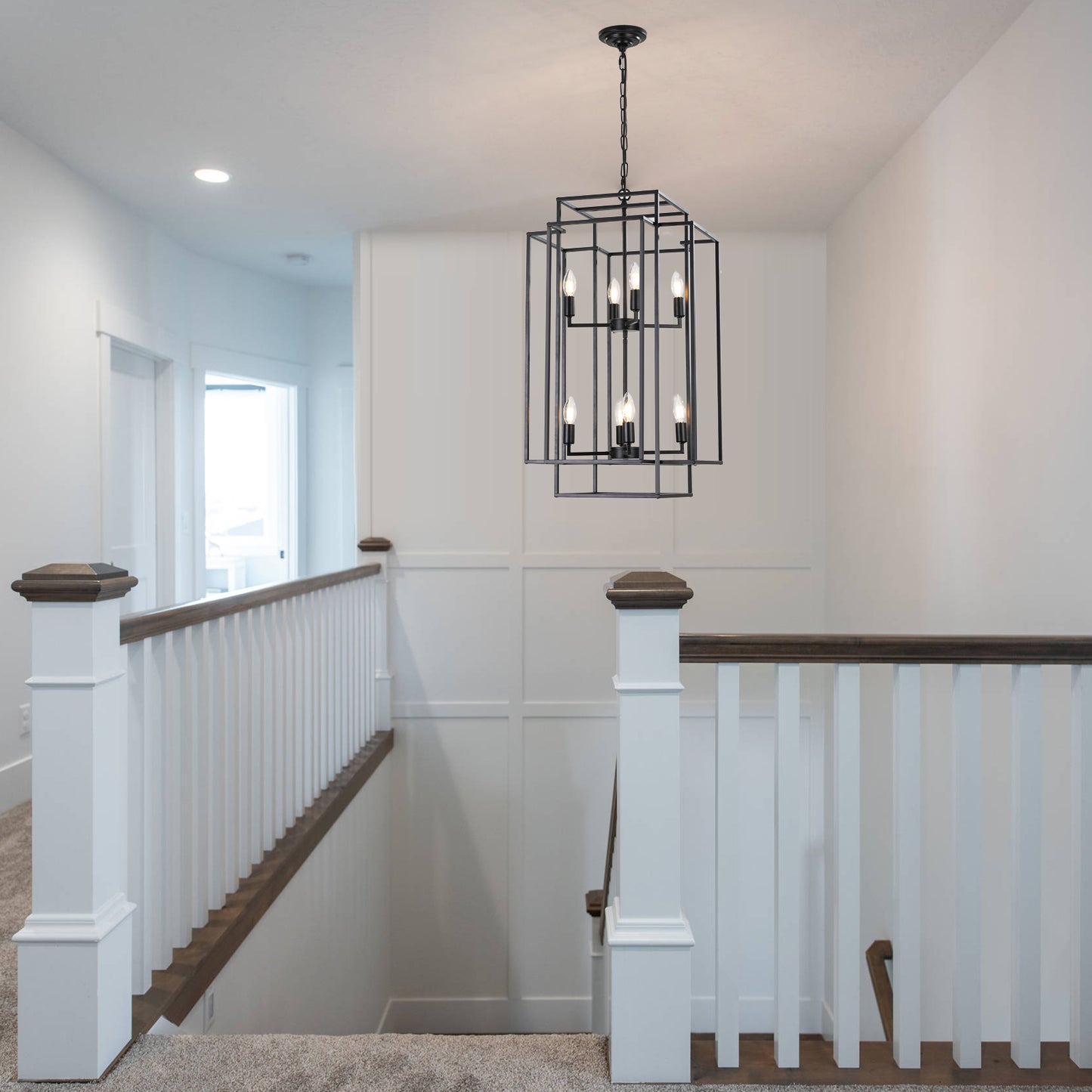 YANSUN Black Farmhouse Pendant Light, 8-Light Adjustable Height Chandelier for Kitchen Island & Foyer, E12 Base (Bulbs Not Included)
