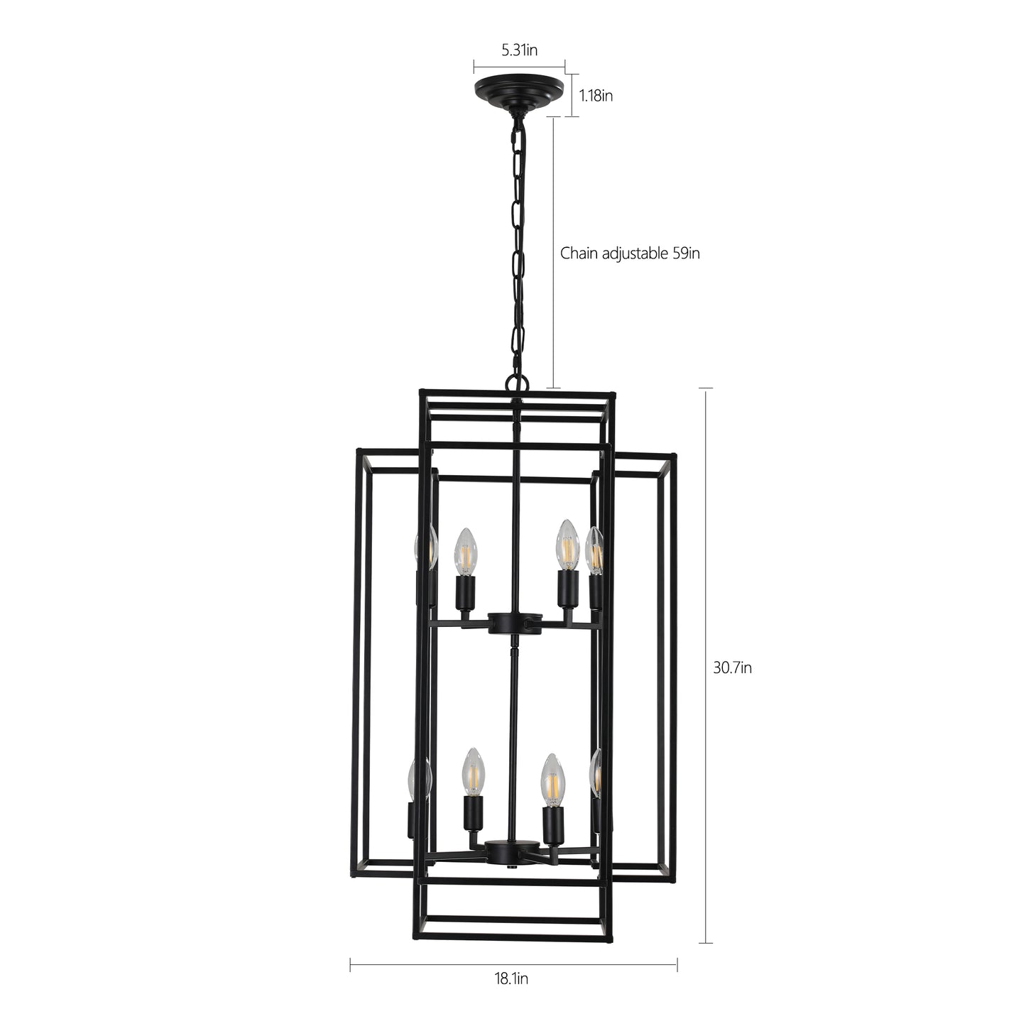 YANSUN Black Farmhouse Pendant Light, 8-Light Adjustable Height Chandelier for Kitchen Island & Foyer, E12 Base (Bulbs Not Included)