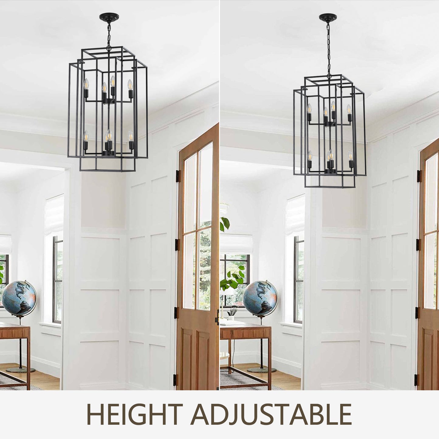 YANSUN Black Farmhouse Pendant Light, 8-Light Adjustable Height Chandelier for Kitchen Island & Foyer, E12 Base (Bulbs Not Included)
