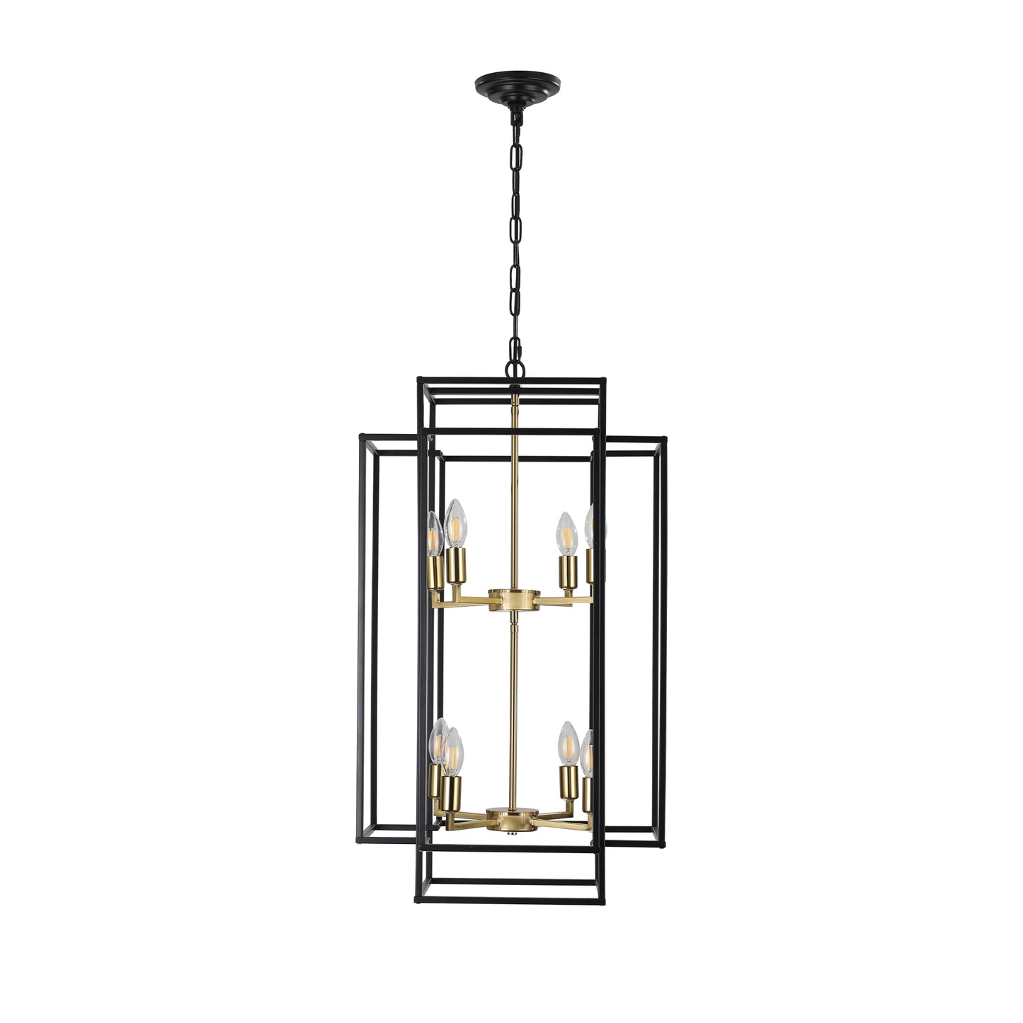 YANSUN Farmhouse Gold 8-Light Pendant Light, Adjustable Height, E12 Base, Iron Frame for Kitchen Island & Foyer (Bulbs Not Included)