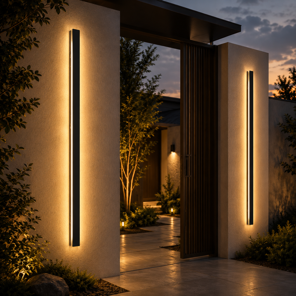 YANSUN 39.3 in. 1-Light Sand Black Outdoor Wall Sconce with Integrated LED, Warm White 3000K, IP65 Waterproof, 2-Pack