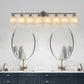 YANSUN Modern 8-Light Vanity Wall Sconce, Brushed Nickel Finish with Frosted Glass Shades for Bathroom or Hallway Lighting (No Bulbs)