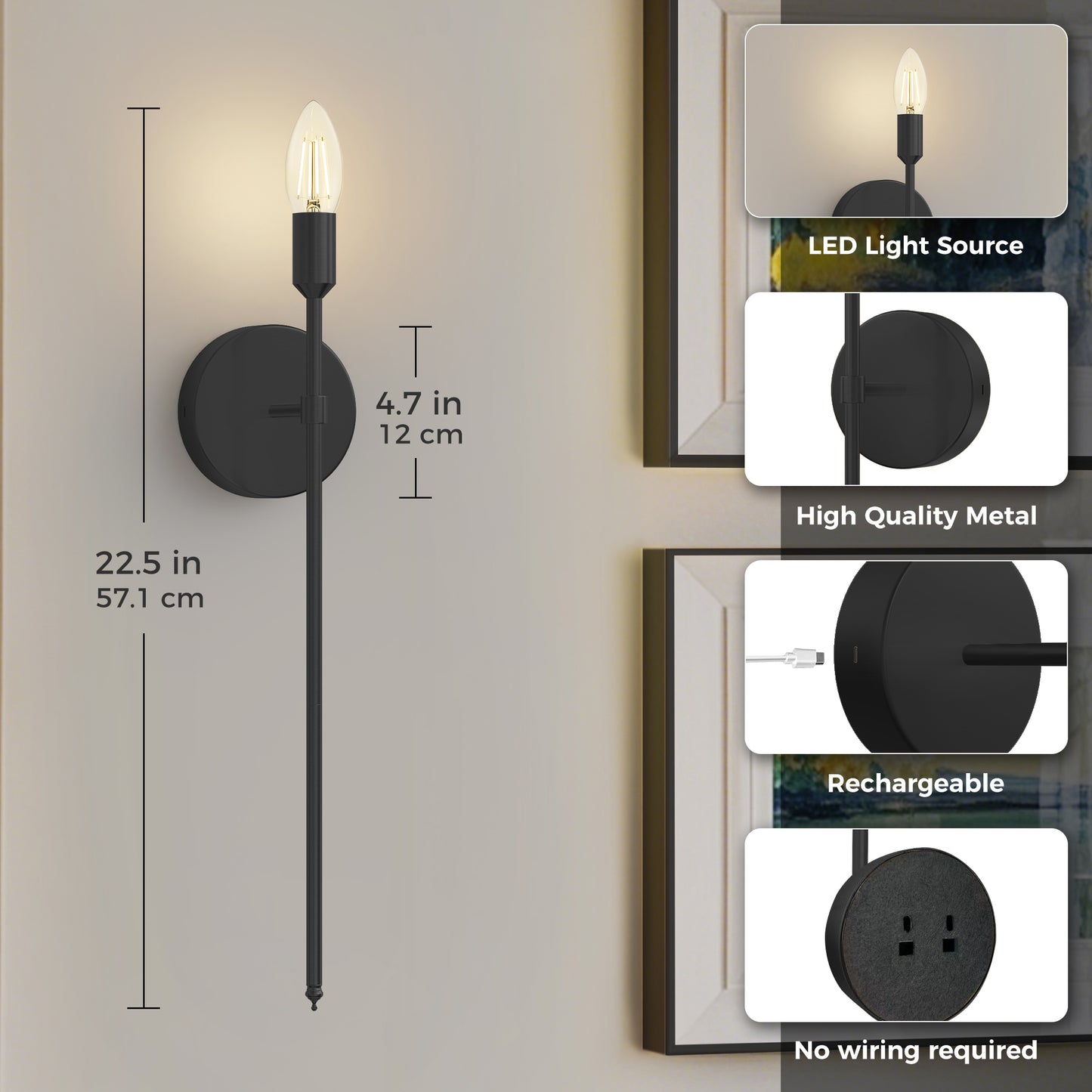 YANSUN 2-Pack Candle Style Wall Light, E12 Socket, Non-Integrated Light Source, 3000K, Remote & Touch Control