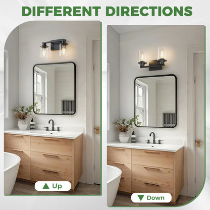 YANSUN 14.17 in. 2-Light Vintage Matte Black Vanity Light with Cylindrical Glass Shades, E26 Base Bathroom Fixture