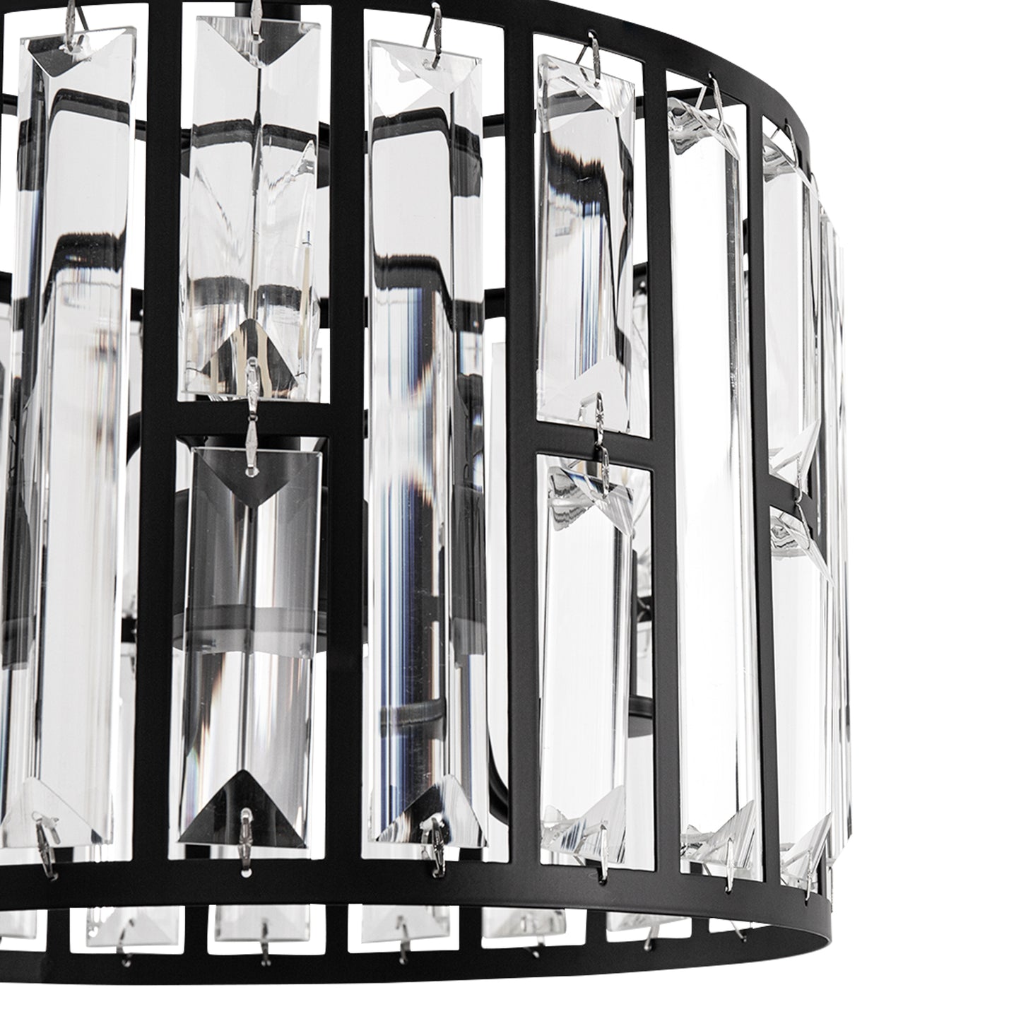 YANSUN 12.4 in. 3-Light Matte Black Semi-Flush Mount Ceiling Light with Crystal Details, E12 Base, for Living room, Bedroom