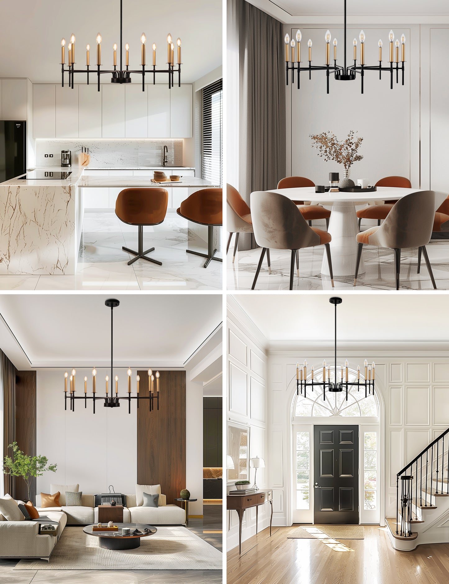 YANSUN 12-Light Black Gold Pendant Chandelier Modern Ceiling Hanging Light Fixture E12