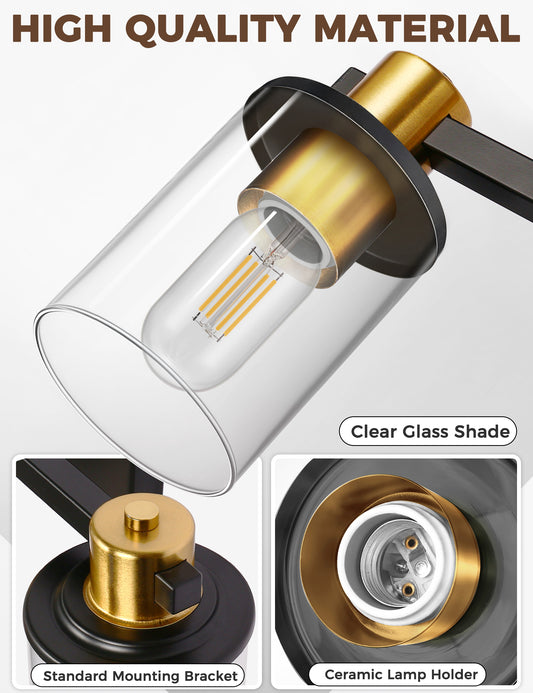 YANSUN 32 in. 5-Light Black Gold Vanity Light for Bathroom with Clear Glass Shade Wall Sconce