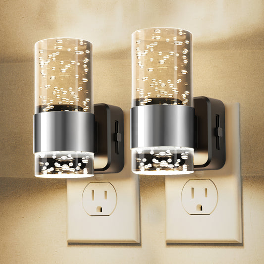 YANSUN 2-Pack Plug-in Dusk-to-Dawn Night Lights, Warm Glow 2700K, Sliding Dimmable, Wall Light Style, US 3-Prong Plug