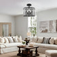 YANSUN 12.4 in. 3-Light Matte Black Semi-Flush Mount Ceiling Light with Crystal Details, E12 Base, for Living room, Bedroom