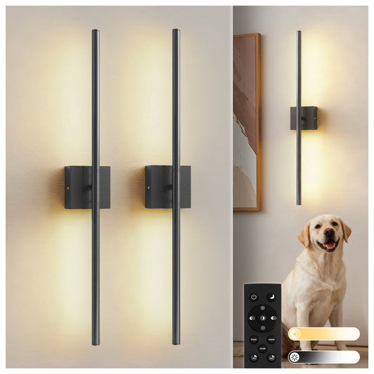 YANSUN 28.3 in. 2-Pack 2-Light Black LED Wall Sconce, Indoor Modern Strip Lights with Remote, Dimmable 3-Color Night Light