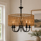 YANSUN 5-Light Matte Black Woven Branch Chandelier Rustic Farmhouse Pendant Light E12