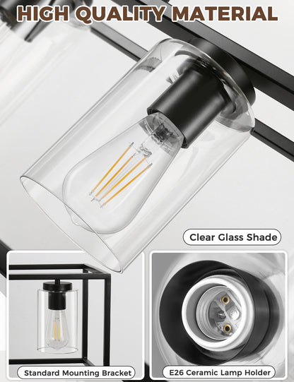 YANSUN Modern 5-Light Matte Black Island Pendant Light with Clear Glass Shades, Adjustable Chain, No Bbs Included