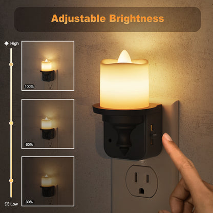 YANSUN 2-Pack 1W Dusk to Dawn Plug-in Night Lights 2700K Warm White Candle Style LED Night Lights with Dimmer for Bedroom Hallway Bathroom