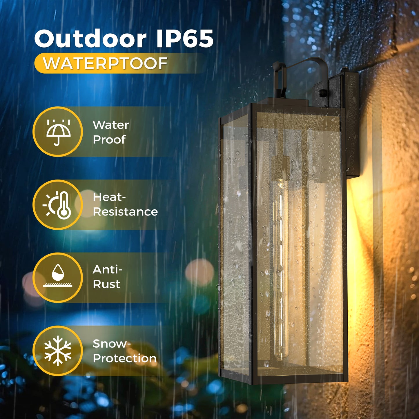 YANSUN 22 in.2-Pack Black Dusk to Dawn Lantern Outdoor Sconce Wall Light Waterproof for Porch Patio and LED T30 Bulbs Included