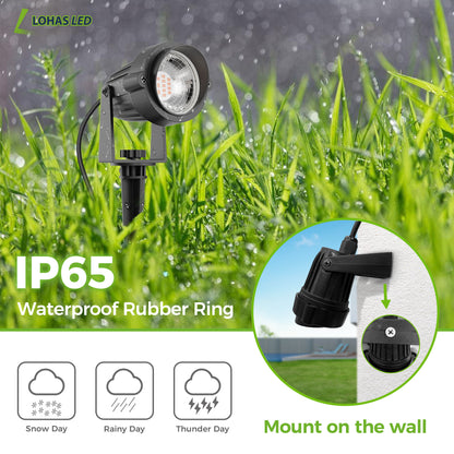 YANSUN 2-Pack Dusk-to-Dawn Outdoor LED Spotlights - IP66 Waterproof 8.27in Stake, UL 3-Prong Cord, 5W 450LM 2700K Warm Glow for Yard