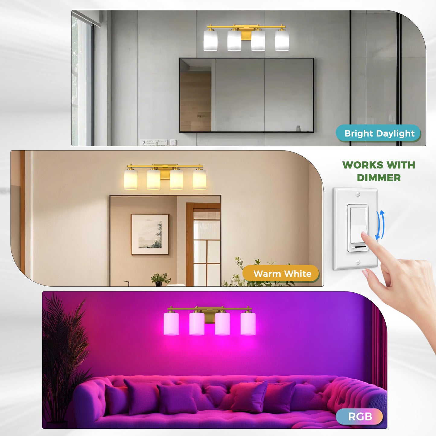 YANSUN 24 in. 4-Light KD-Style Vanity Light, ETL-Certified Copper Finish with Frosted Glass Shades, 120V Bathroom Wall Fixture