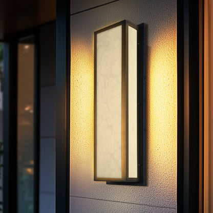 YANSUN 24.8in Outdoor LED Wall Light, IP65 Waterproof Rectangular Wall Sconce, 30W 3000K Warm Light Faux Alabaster Shade Exterior Fixture