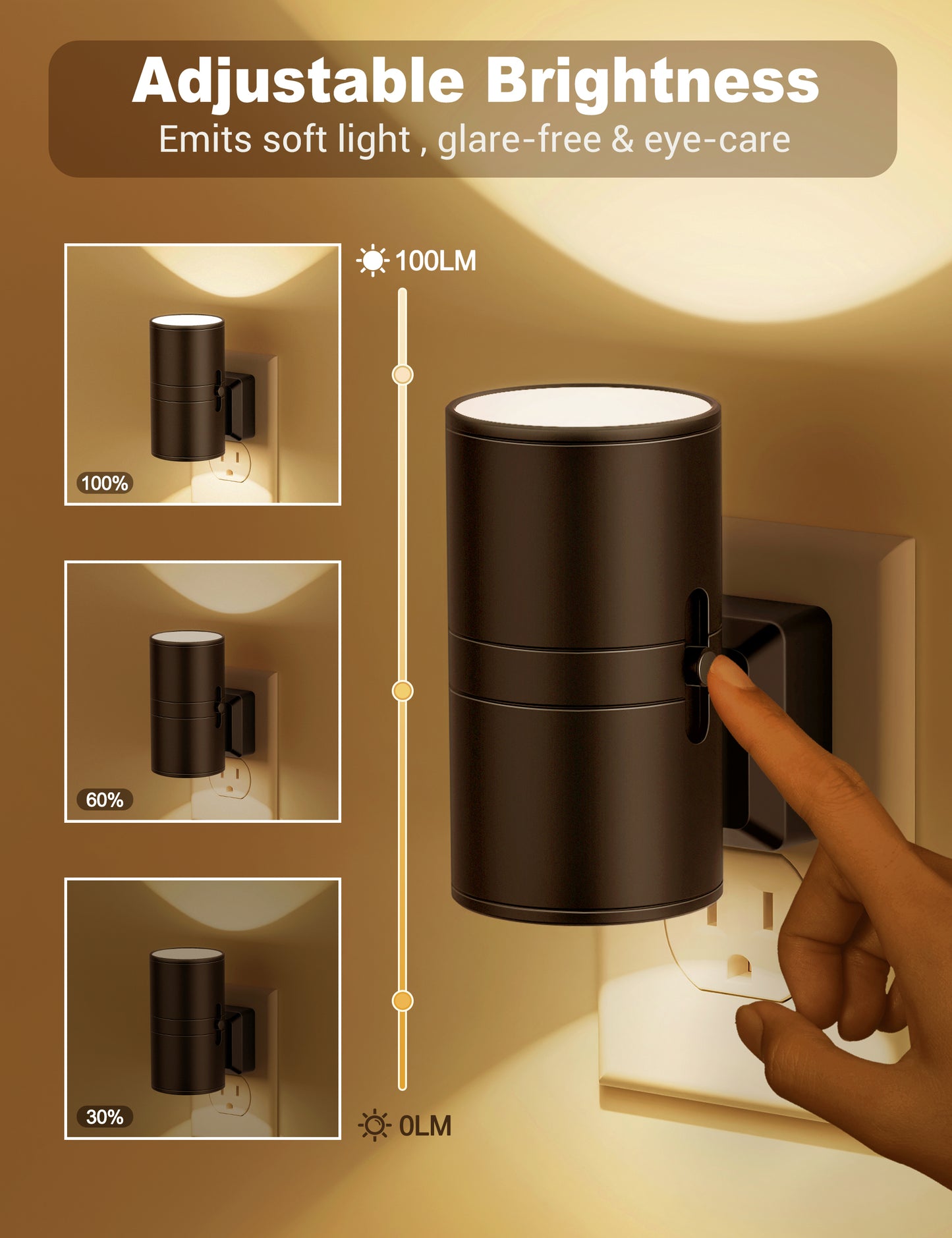 YANSUN 2-Pack Cylindrical Wall Style Night Light with Black Finish, Warm White 3000K Decorative Lighting
