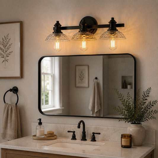 YANSUN 3-Light Black Bathroom Vanity Light Fixture Modern Wall Sconce E26 Mirror Lighting