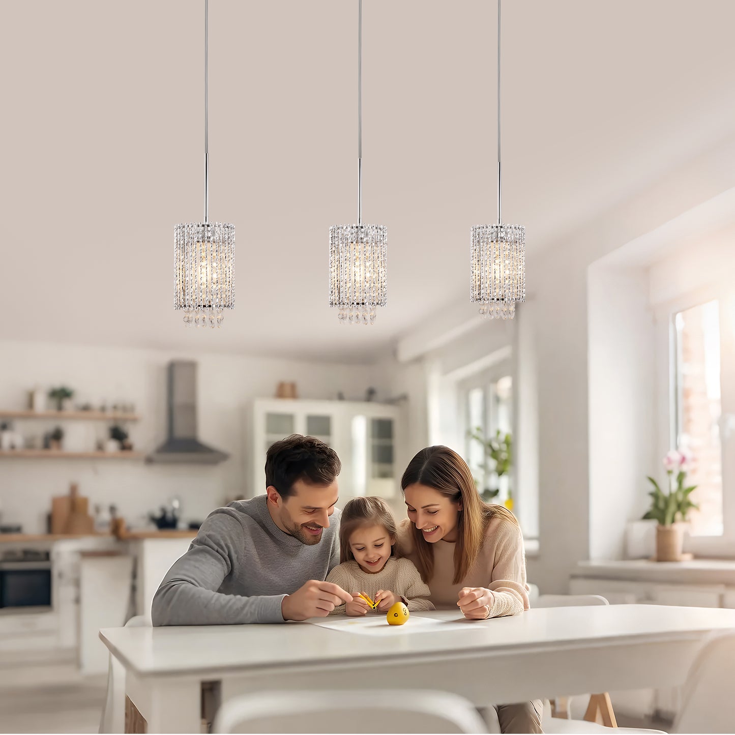 YANSUN Modern 3-Light Pendant Lighting Set, White Chrome Twisted Cylinder Aluminum Ceiling Lights 6.3in, E26 Base Indoor Kitchen Island Hanging Fixture 110-120V